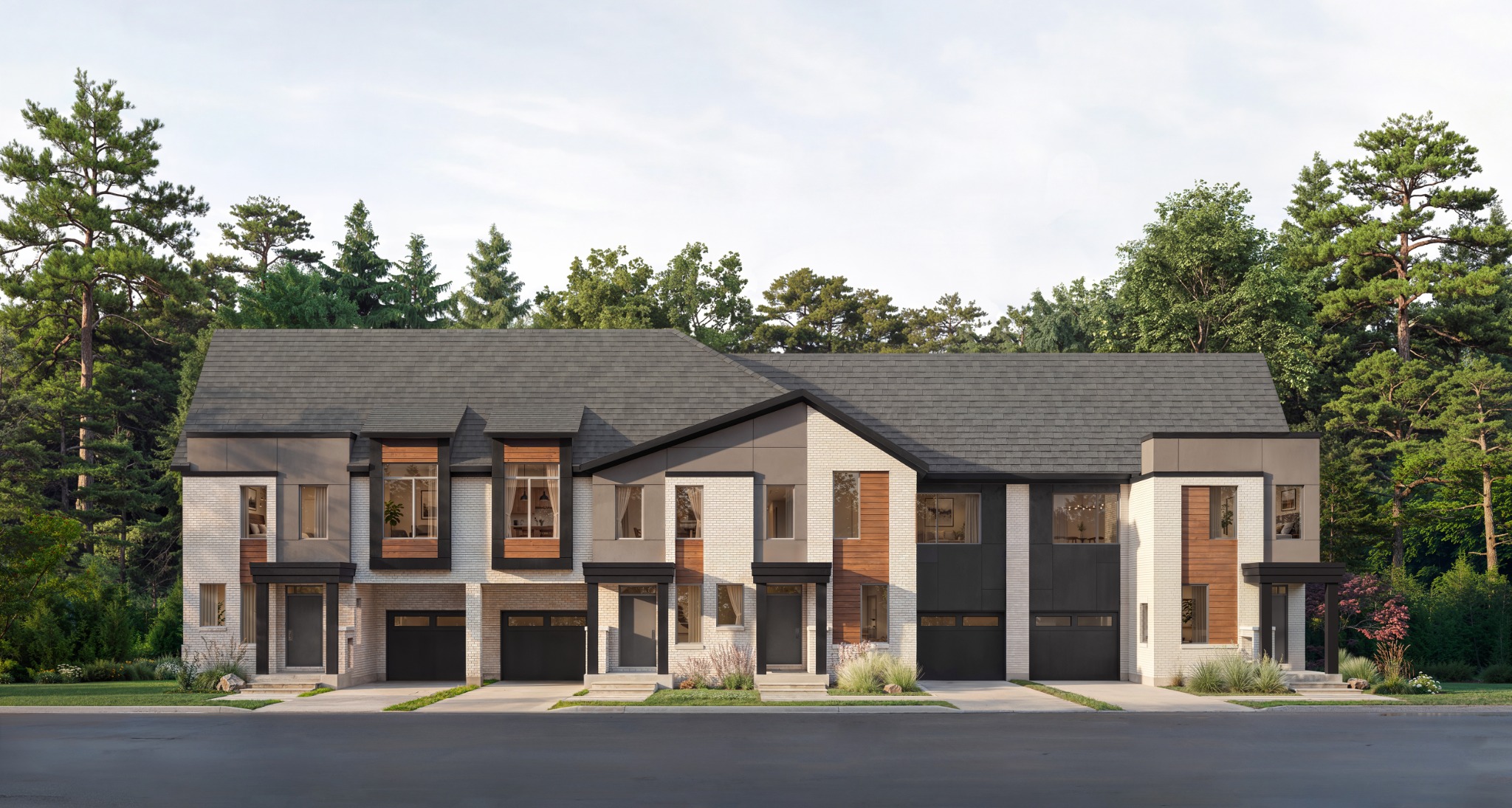 Five Oaks Oakville 24-foot traditional townhomes, Elevation B exterior rendering by Caivan